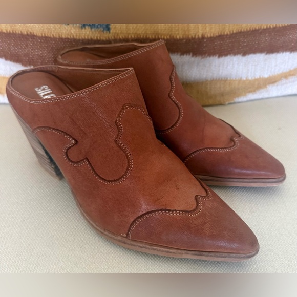 Silent D Mopat Mule Heels 39 US 8.5 Honey Brown Leather Western Anthropologie - Picture 3 of 11